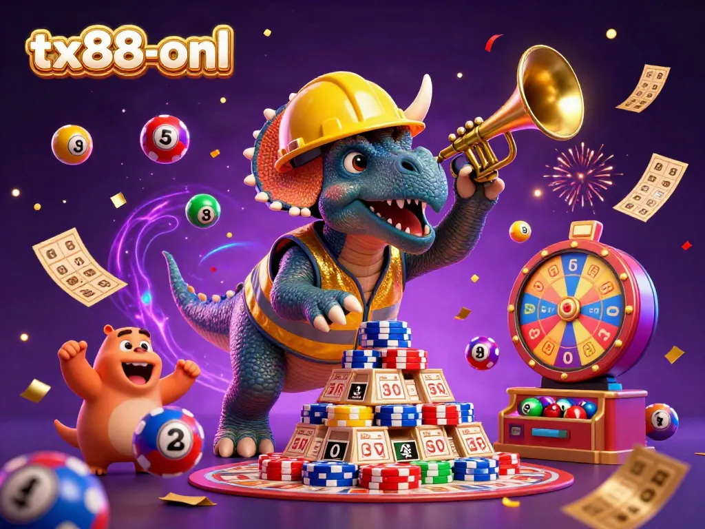 Engage with tx88-onl's vibrant 3D casino illustration featuring celebratory characters and exciting gambling elements.