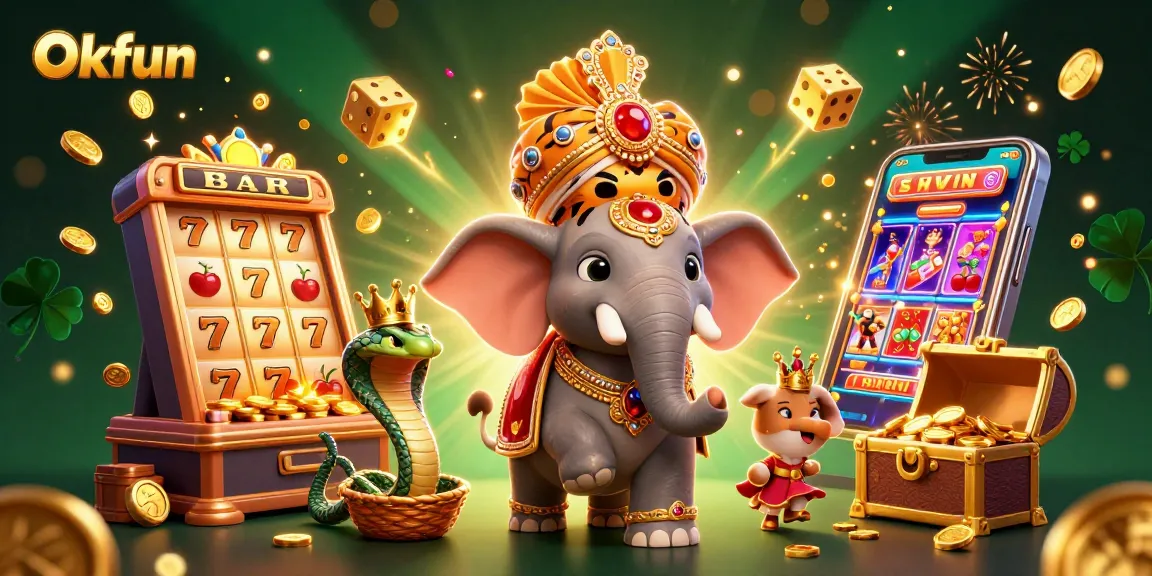 Experience Okfun's vibrant casino world with brilliant jackpots, slot machines, and animated characters.