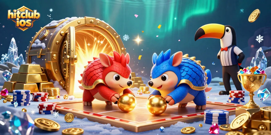 Hitclub ios pangolins roll into golden balls while bowling poker chips in a vibrant casino scene.