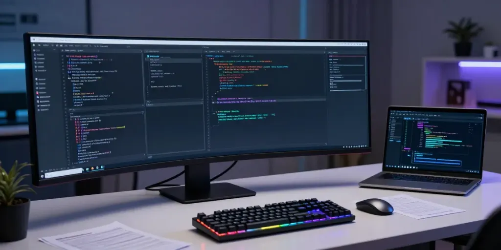 .uk domain search in a modern developer workspace showcasing coding and digital innovation.
