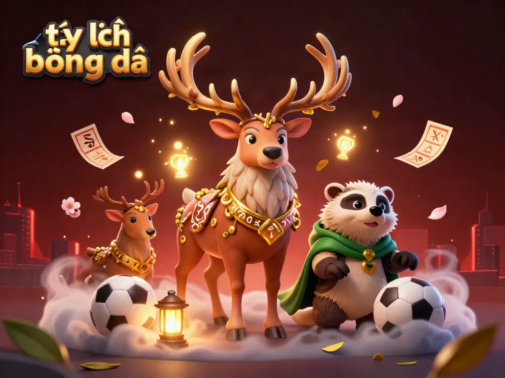 Betting on tỷ lệ bóng đá with dynamic sports elements featuring a stag and badger in a mystical scene.