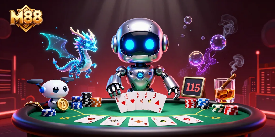 Engage in thrilling gameplay at M88 with a vibrant casino scene featuring futuristic characters.
