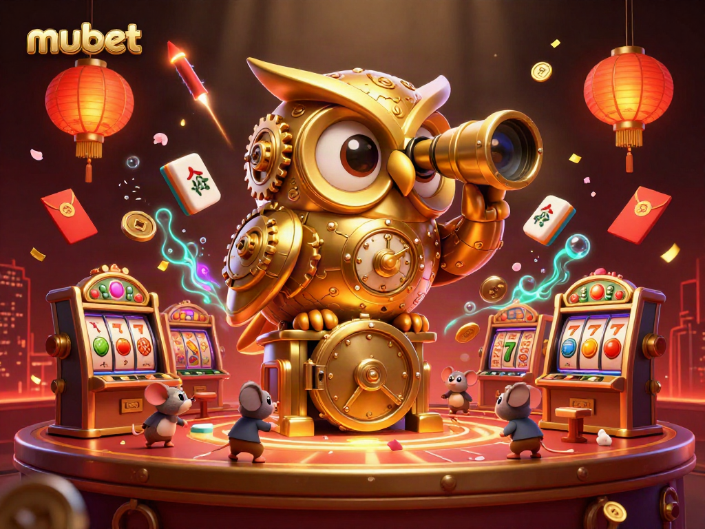 Experience the excitement of mubet with a vibrant 3D casino illustration filled with dynamic game elements.