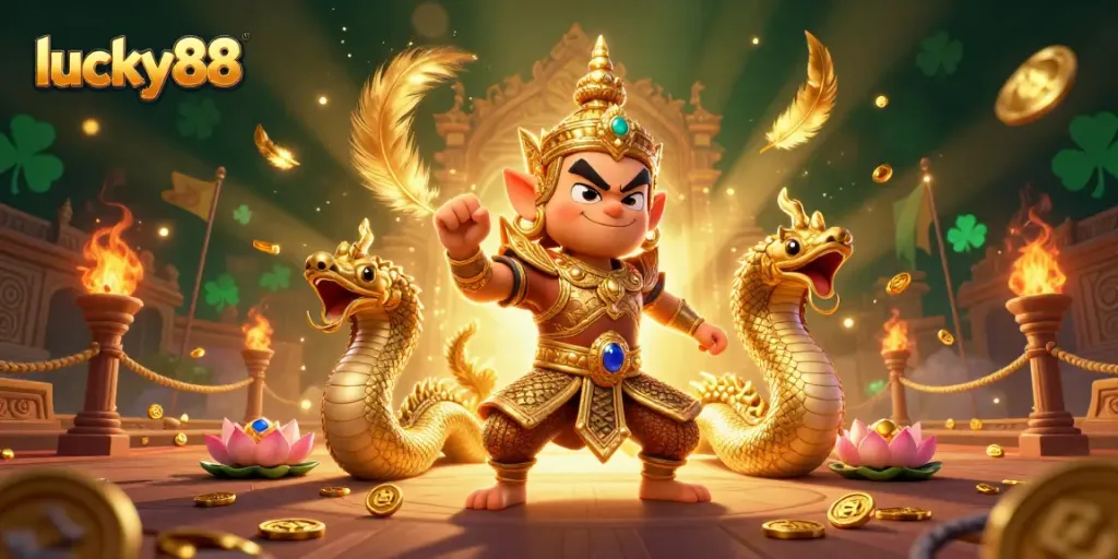 Engage with the thrilling atmosphere of lucky88's online gaming featuring colorful characters and casino elements.