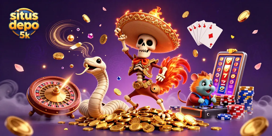 Experience situs depo 5k with a vibrant victory scene of a dancing mariachi rooster and exciting game elements.