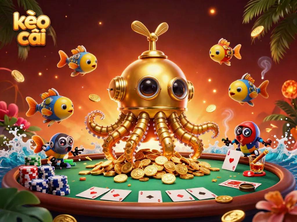 Engage in thrilling betting with kèo nhà cái illustrated as a vibrant underwater casino scene.