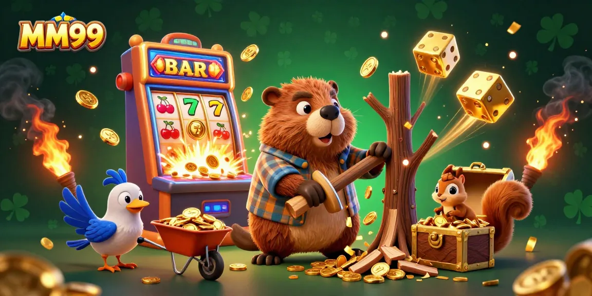 Experience the excitement of MM99 with a colorful jackpot scene featuring vibrant characters and casino elements.