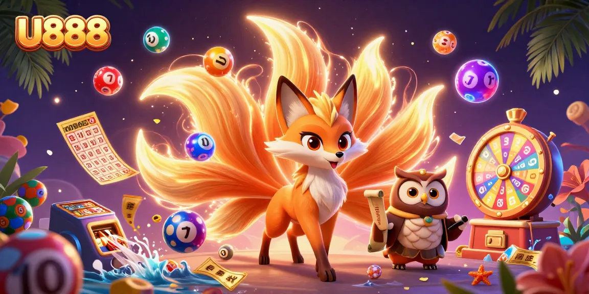 Experience U888’s vibrant gaming world with animated spirits and thrilling lottery action.