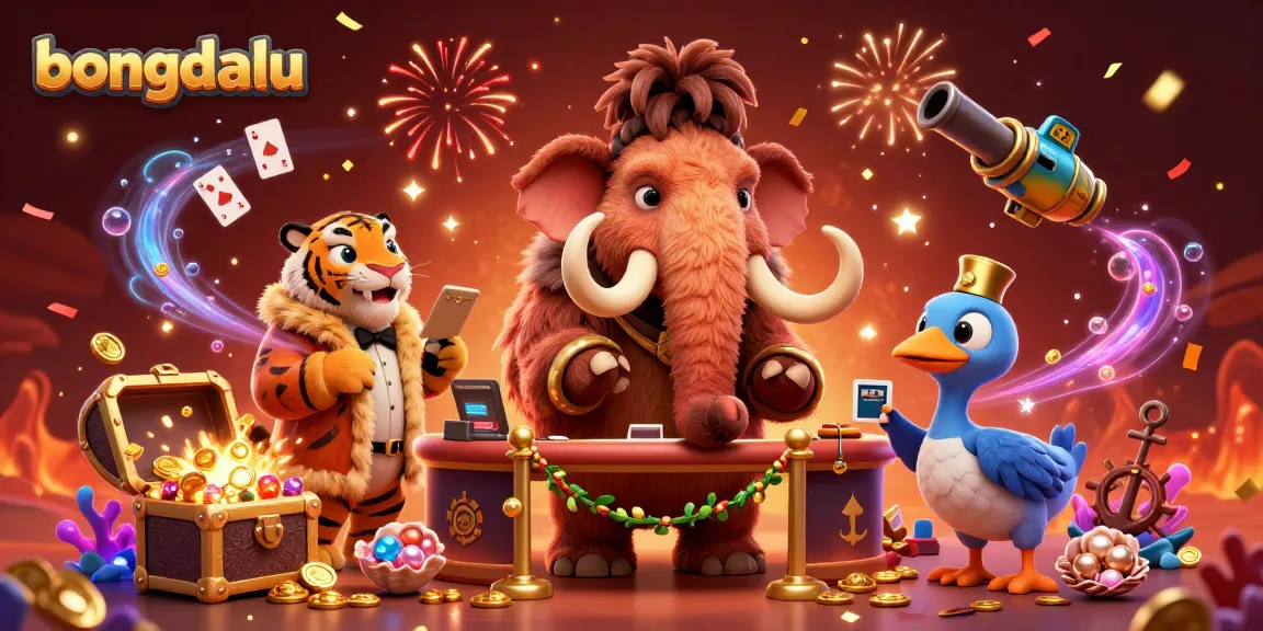 Engage with bongdalu's vibrant casino scene featuring a mammoth bouncer, tiger VIP, and dodo doorman.