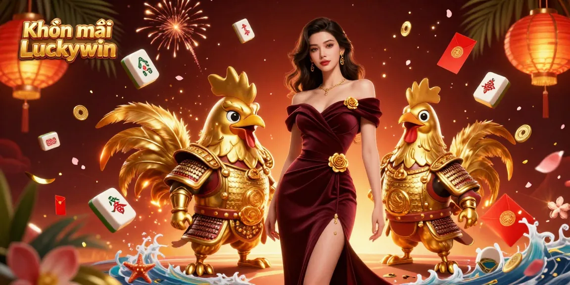 Khuyến mãi Luckywin offering exciting bonuses amidst a festive casino atmosphere with cartoon elements.
