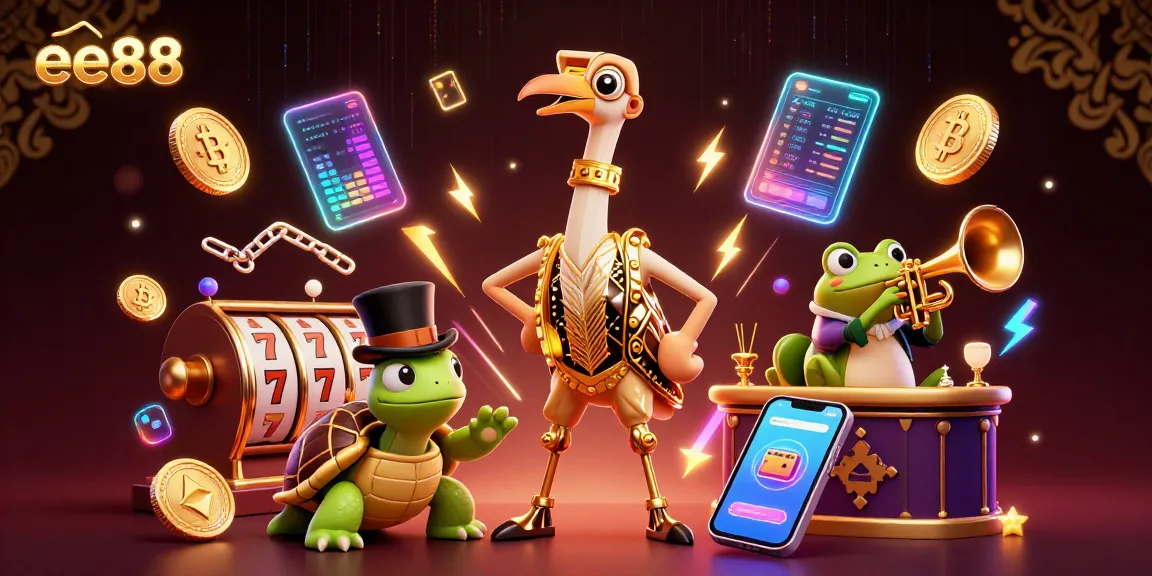 Experience thrilling gaming action at ee88 with vibrant casino elements in a lively 3D illustration.