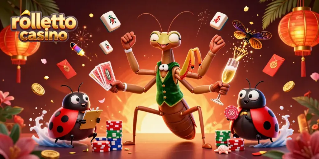 Experience rolletto casino thrills with our lively digital illustration of animated characters at play.