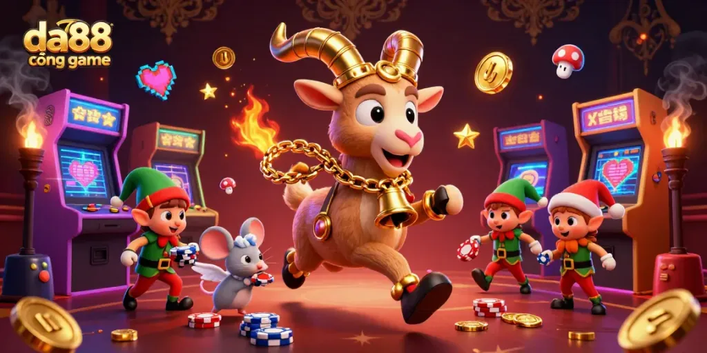 Experience thrilling gameplay at da88 cổng game with vibrant casino elements and festive characters.