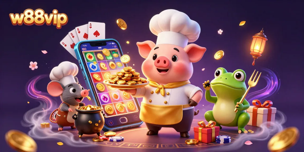 Join the fun with w88vip's vibrant casino scene featuring winning elements and engaging characters.