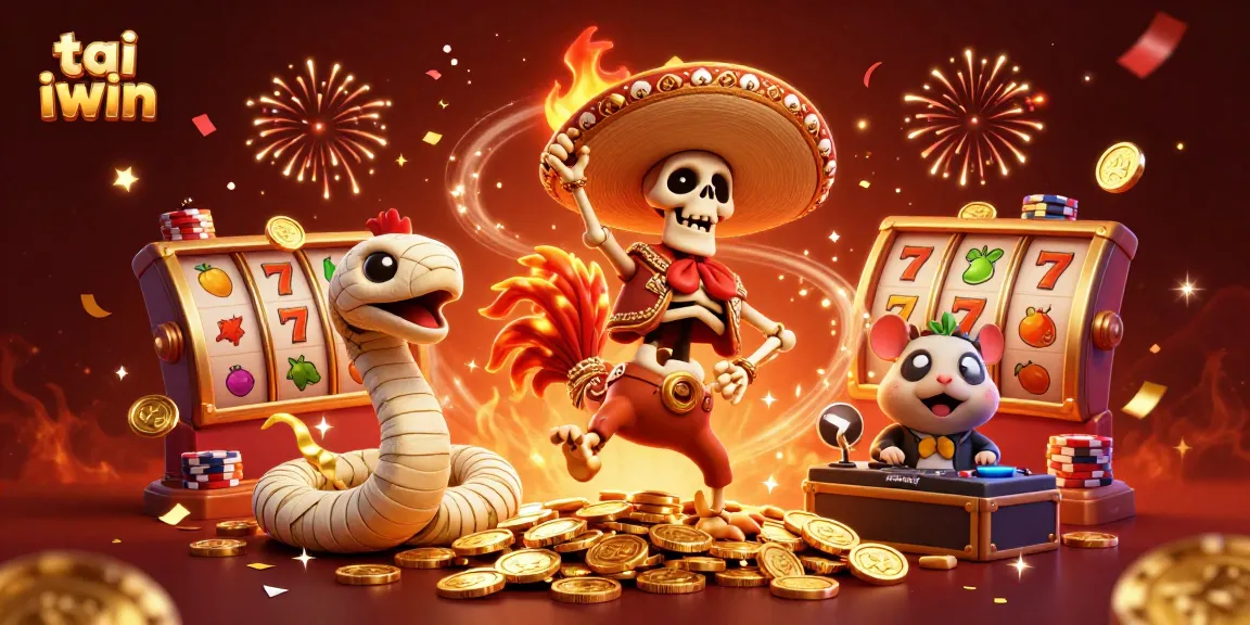 Experience the excitement of tai iwin with a festive 3D casino scene featuring dynamic characters and gaming elements.