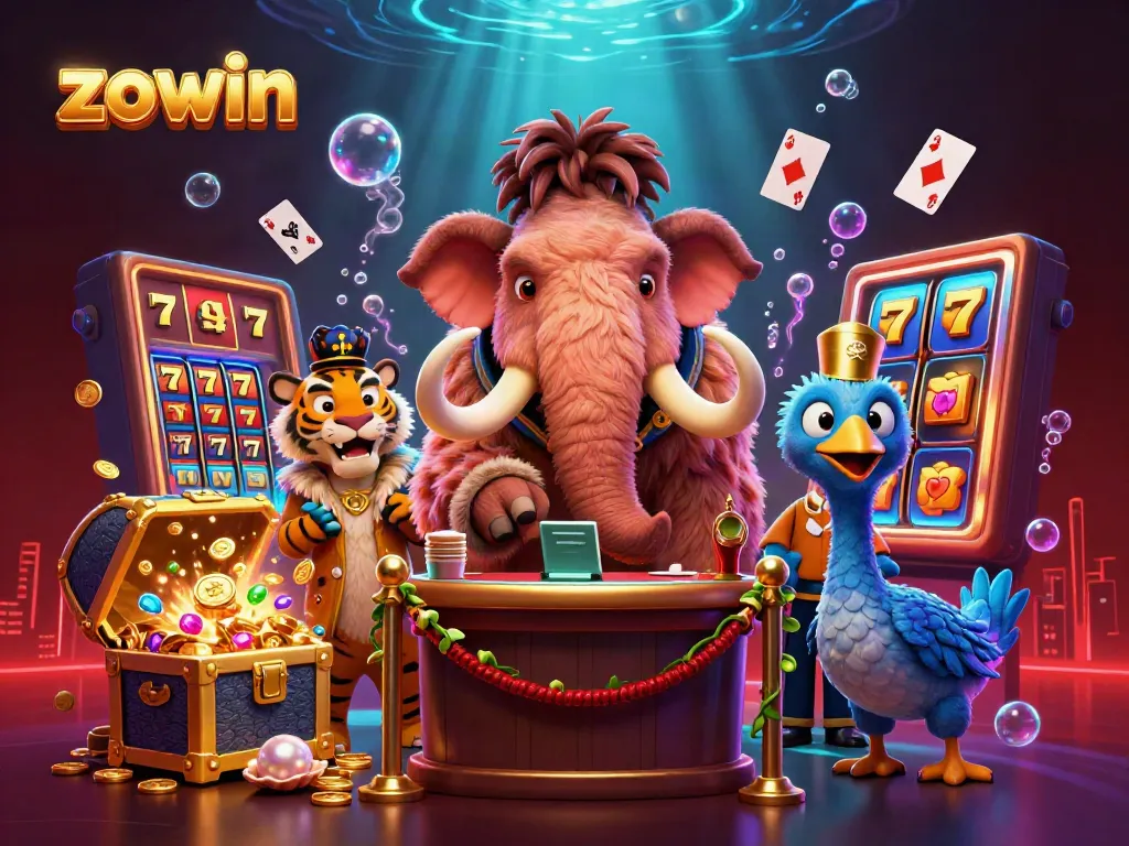 Play exciting casino games with zowin's vibrant characters like a woolly mammoth bouncer and colorful jackpots.