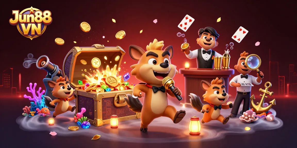 Experience vibrant games at Jun88 VN with hyenas and golden treasures in a playful casino