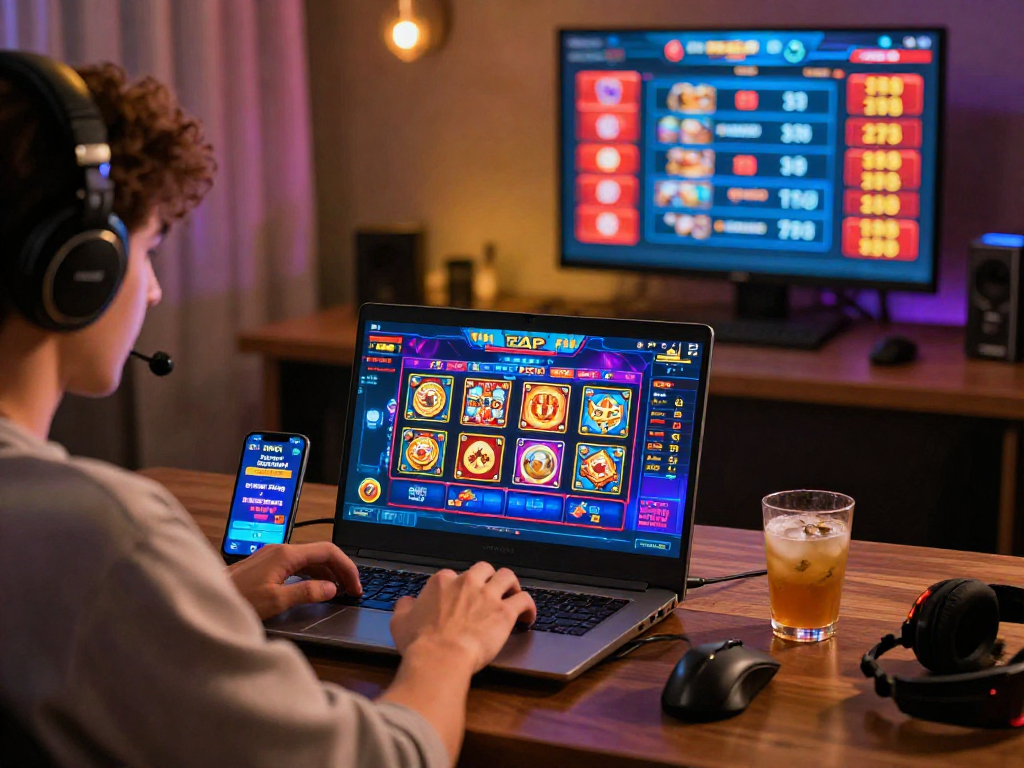 GB444 online gaming experience with colorful casino games and user gameplay ambiance