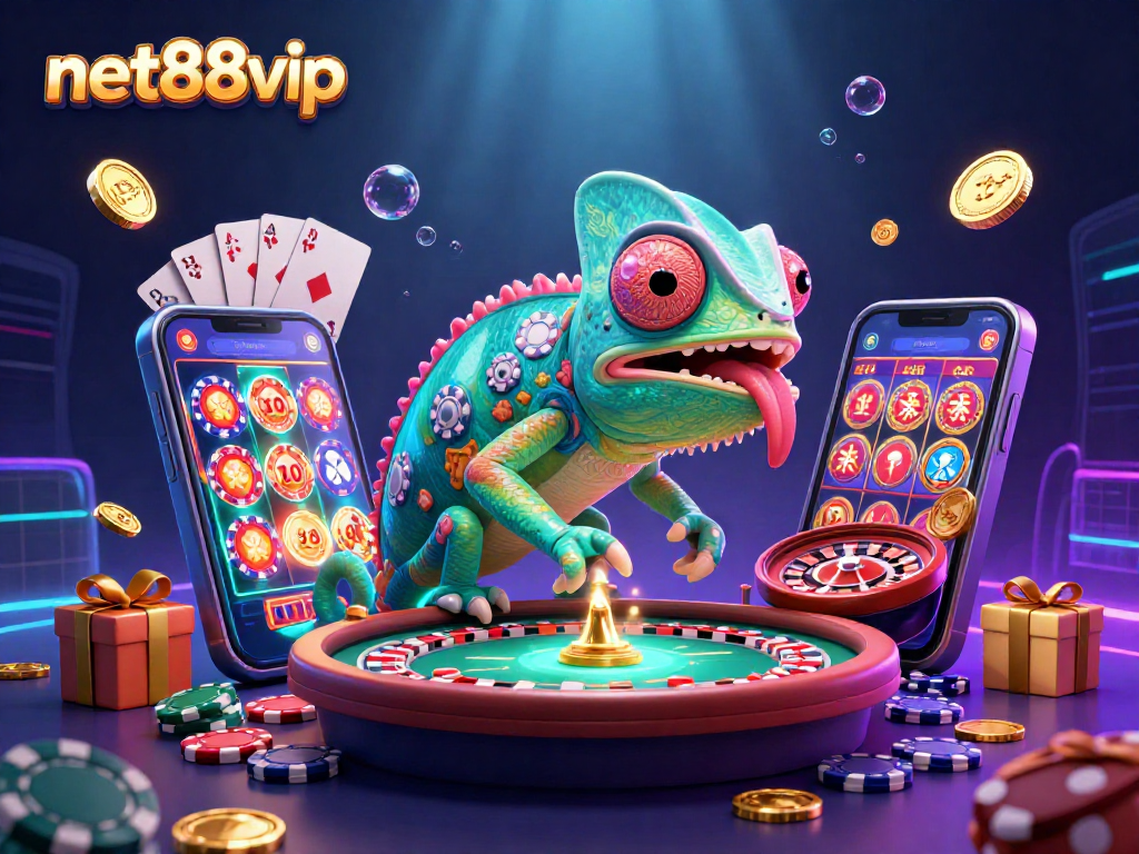Engage with net88vip as the chameleon casino owner snaps up golden coins amid vibrant casino action.