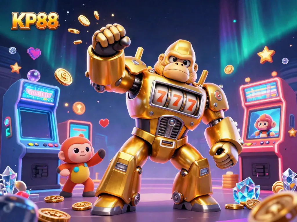 Experience thrilling gameplay with KP88's vibrant 3D casino-themed illustration showcasing dynamic characters and game elements.