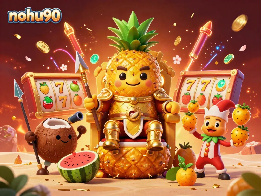 Experience the thrill of nohu90 with a festive casino scene showcasing exciting slot games and characters.