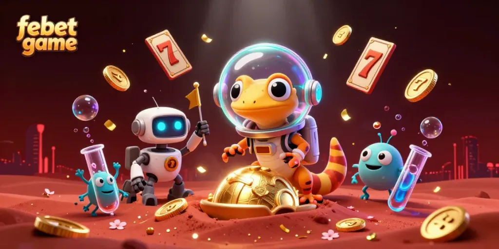 Experience the excitement of the febet game with a Martian gecko exploring a buried casino.