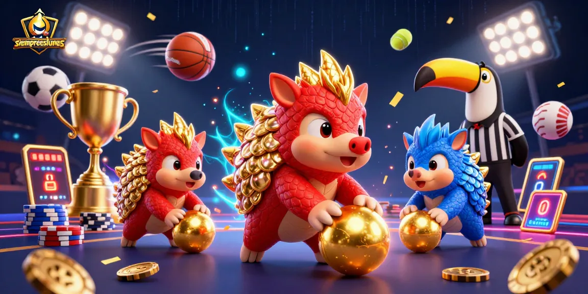 Experience exciting gaming action with siempreeslunes as pangolins bowl through poker chips in a vibrant casino scene.