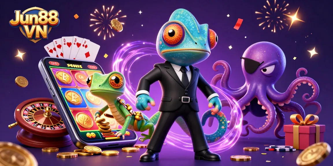 Experience the excitement of Jun88 VN with a vibrant illustration of a colorful casino adventure.