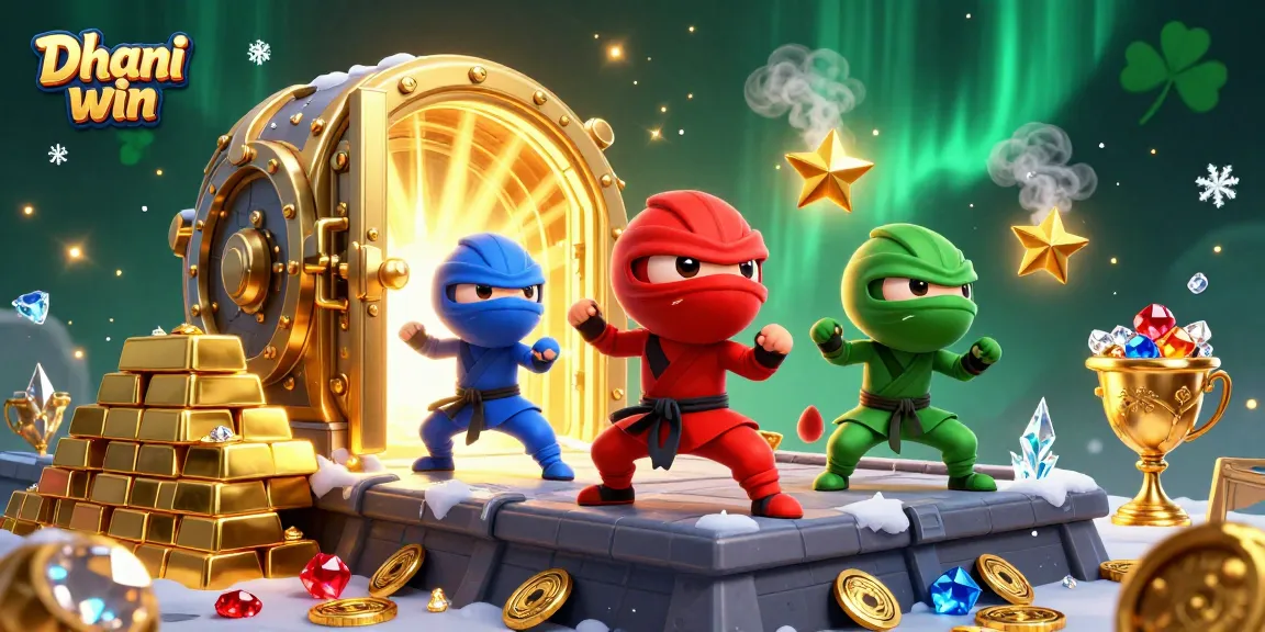 Dhani win gaming scene with chameleon ninjas and treasure vault, showcasing thrilling gambling action