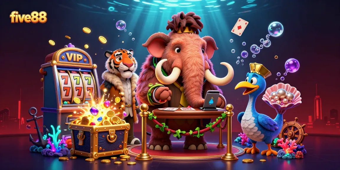 five88 features vibrant casino characters welcoming players with rich game elements and treasure.