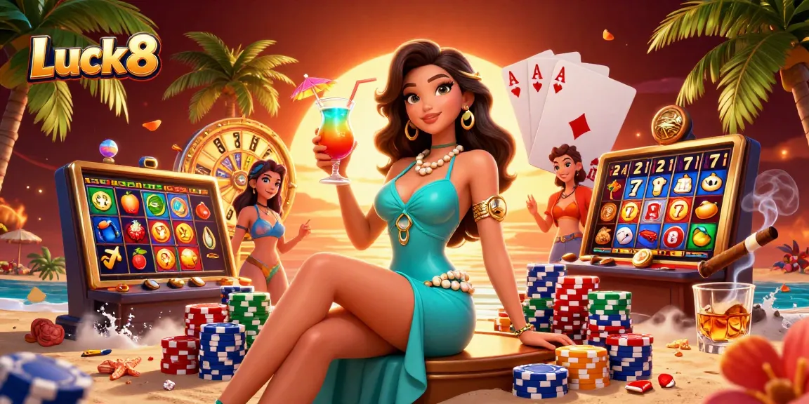 Experience thrilling moments at Luck8 with vibrant slot reels and glamorous casino elements.