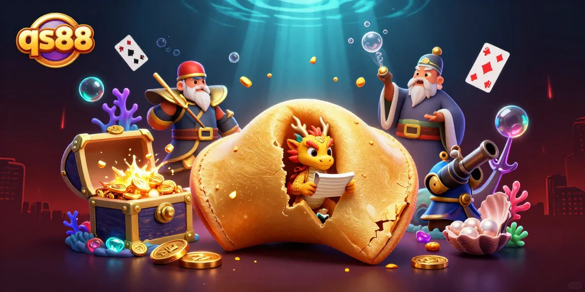 Experience exciting gameplay with qs88, featuring a unique golden fortune cookie and colorful casino elements.