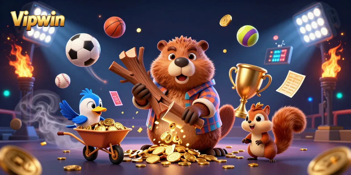 Experience thrilling wins at Vipwin with dynamic sports-themed characters collecting golden coins.