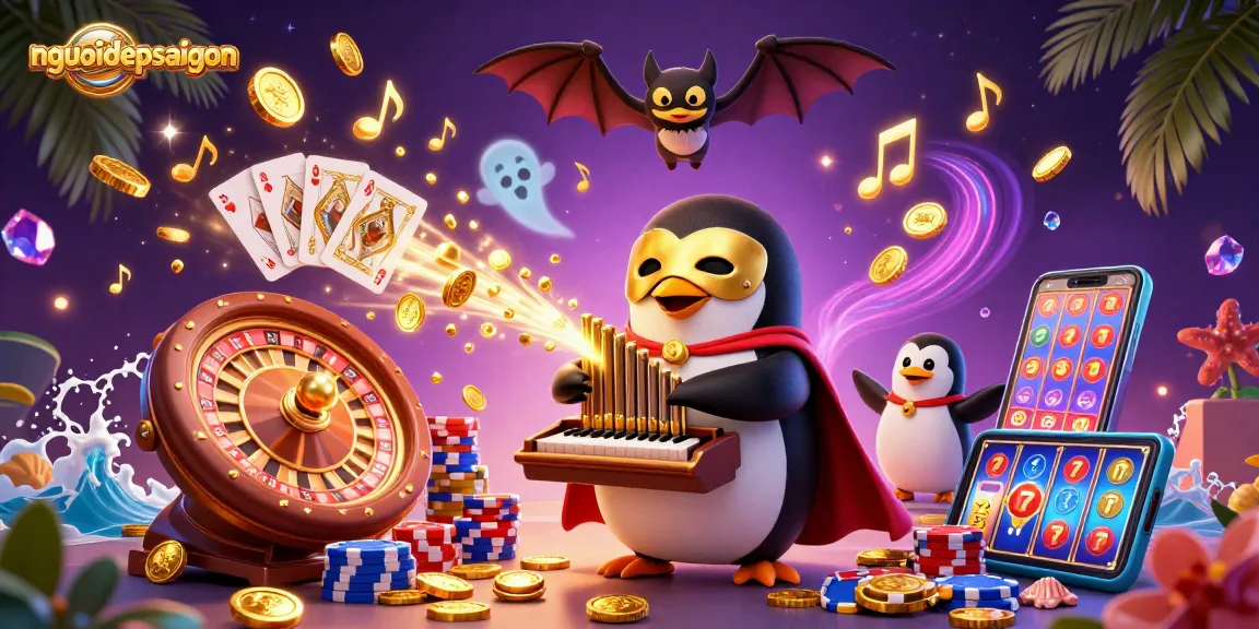 Engage with nguoidepsaigon's captivating 3D casino scene featuring a penguin organist and dynamic gaming elements.